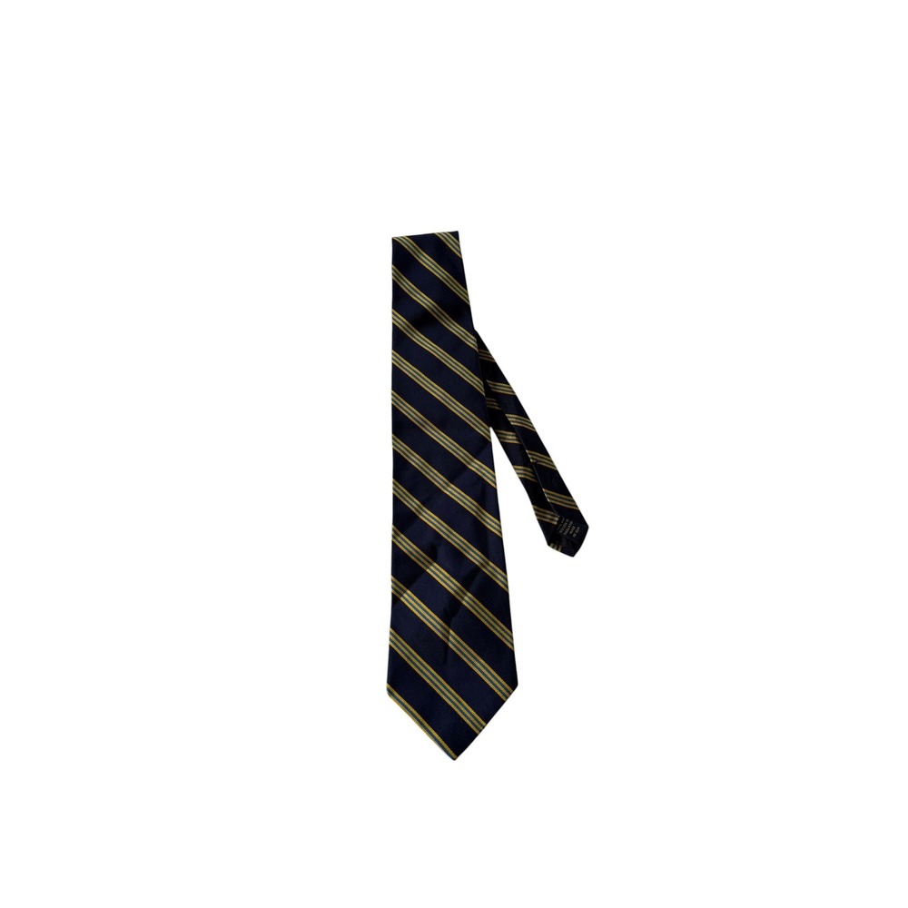 Brooks Brothers Makers Navy Gold Striped Silk Tie Made in USA England Woven